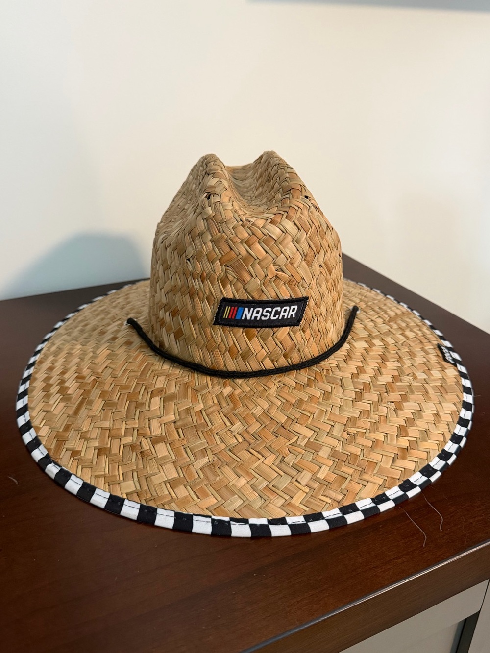 Nascar Natural Straw Sun Hat with Black-and-White Checkered Edge